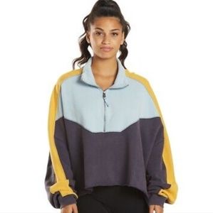 Free People Split Second 1/2 Zip Pullover, Navy Combo (Navy. Gold, Lt. B…